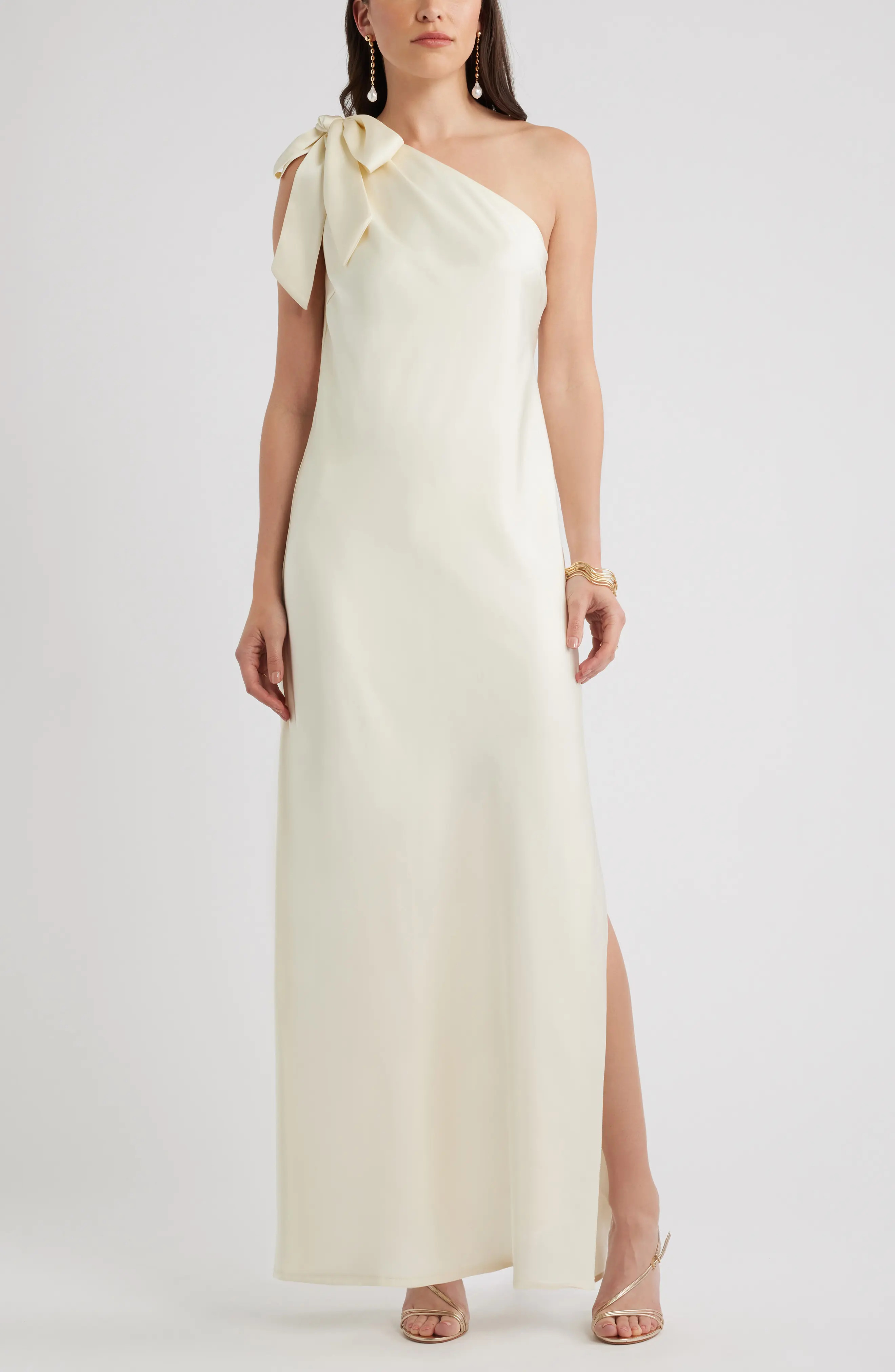 Chelsea28 Bow One-Shoulder Maxi Dress in Red Sweet Fruit at Nordstrom, Size Small | Nordstrom