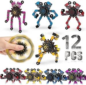 12 Pack Funny Sensory Fidget Toys,Deformable Chain DIY Robot Spinners Fingertip Stress Relief Gyr... | Amazon (US)