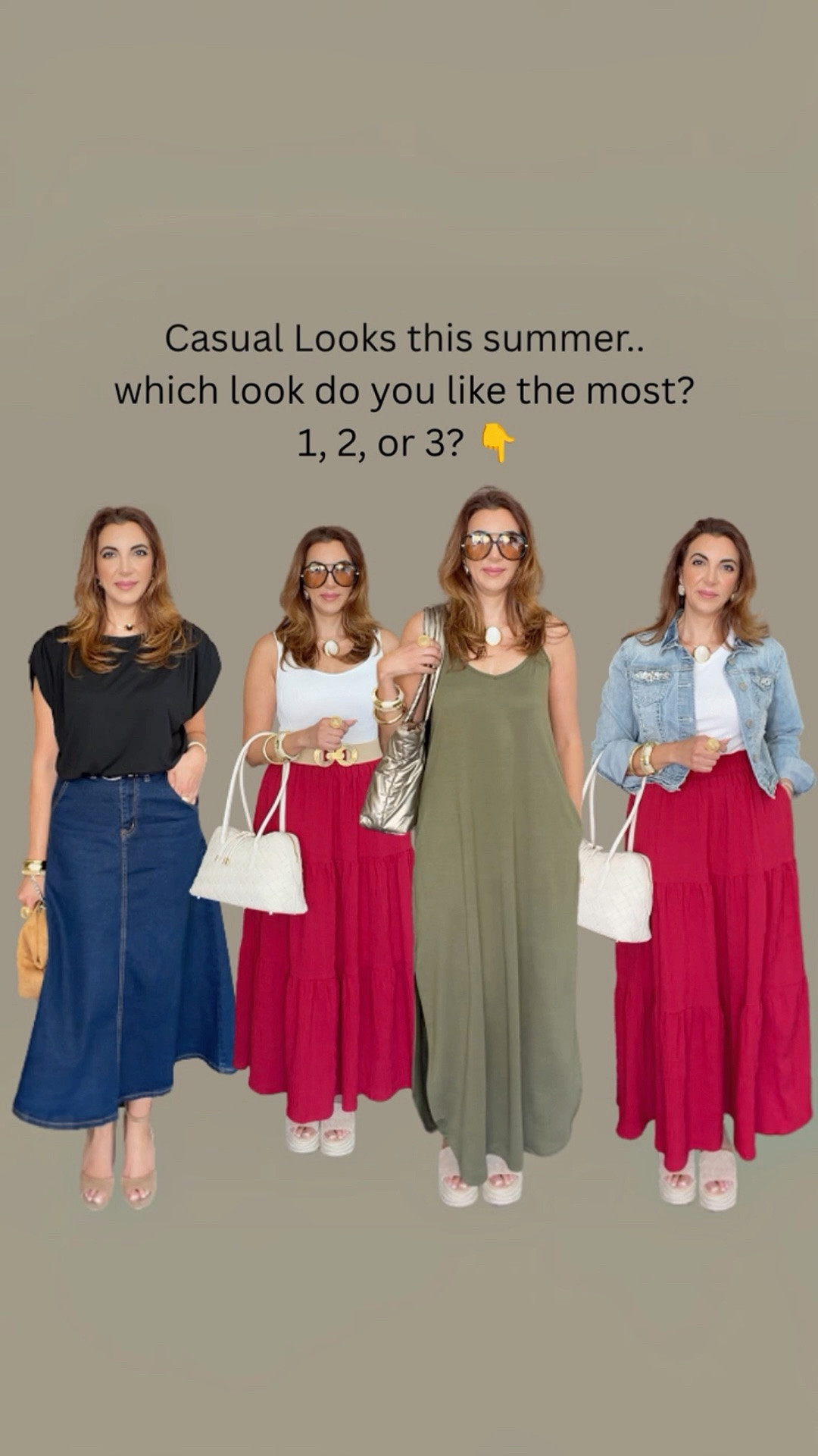 If you’re building a wardrobe you’ll actually wear, start with versatile pieces like these. 🤍

A denim maxi skirt, a flowy red skirt, and an easy maxi dress are the kind of staples that make getting dressed effortless all summer long.

I’ve linked every look in my LTK so you can shop them easily. Which outfit is your favorite—1, 2, or 3? ✨

#LTKootd #LTKSaleAlert #LTKgrwm
