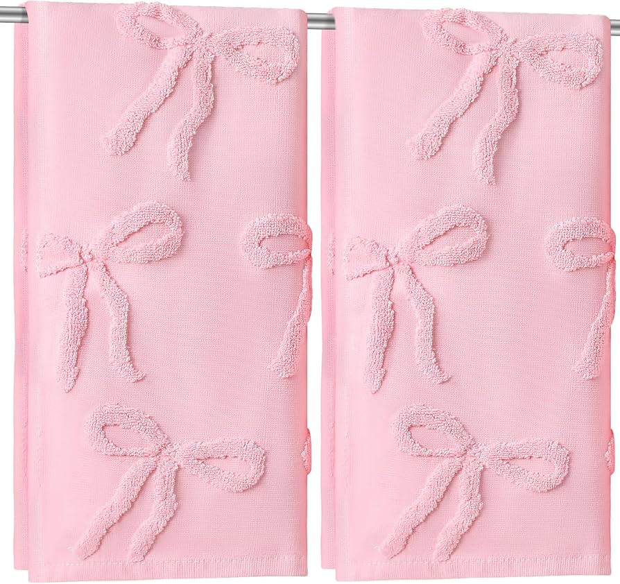 2 Pcs Pink Hand Towels for Bathroom Coquette Bow Hand Towels 100% Cotton Absorbent Decorative Jac... | Amazon (US)
