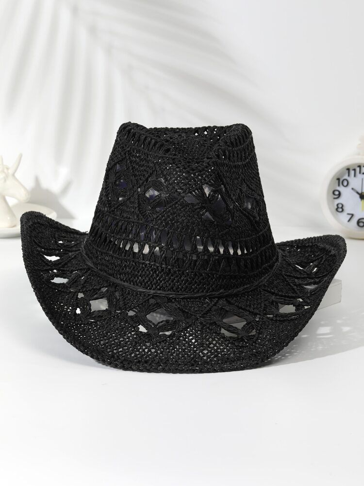 1pc Unisex Hollow Out Boho Straw Hat, For Beach | SHEIN