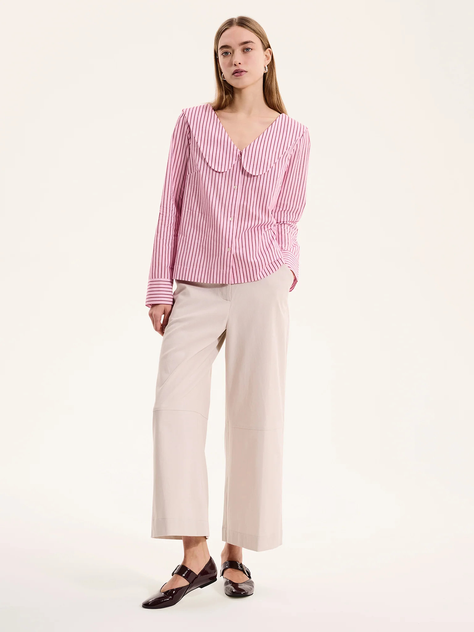 Caitlin Oversized Collar Blouse in Pink | OMNES | Blouses/Shirts | Sustainable & Affordable Cloth... | OMNES UK