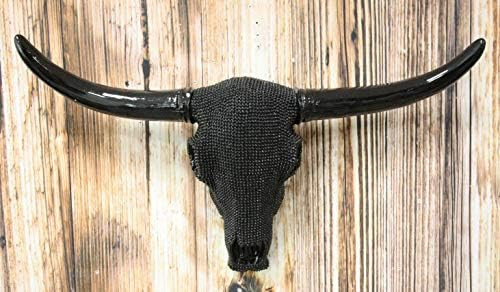 Ebros Gift Large 18.25"W Longhorn Cow Cattle Bejeweled Black Beads Skull Wall Head Decor Hanging Scu | Amazon (US)