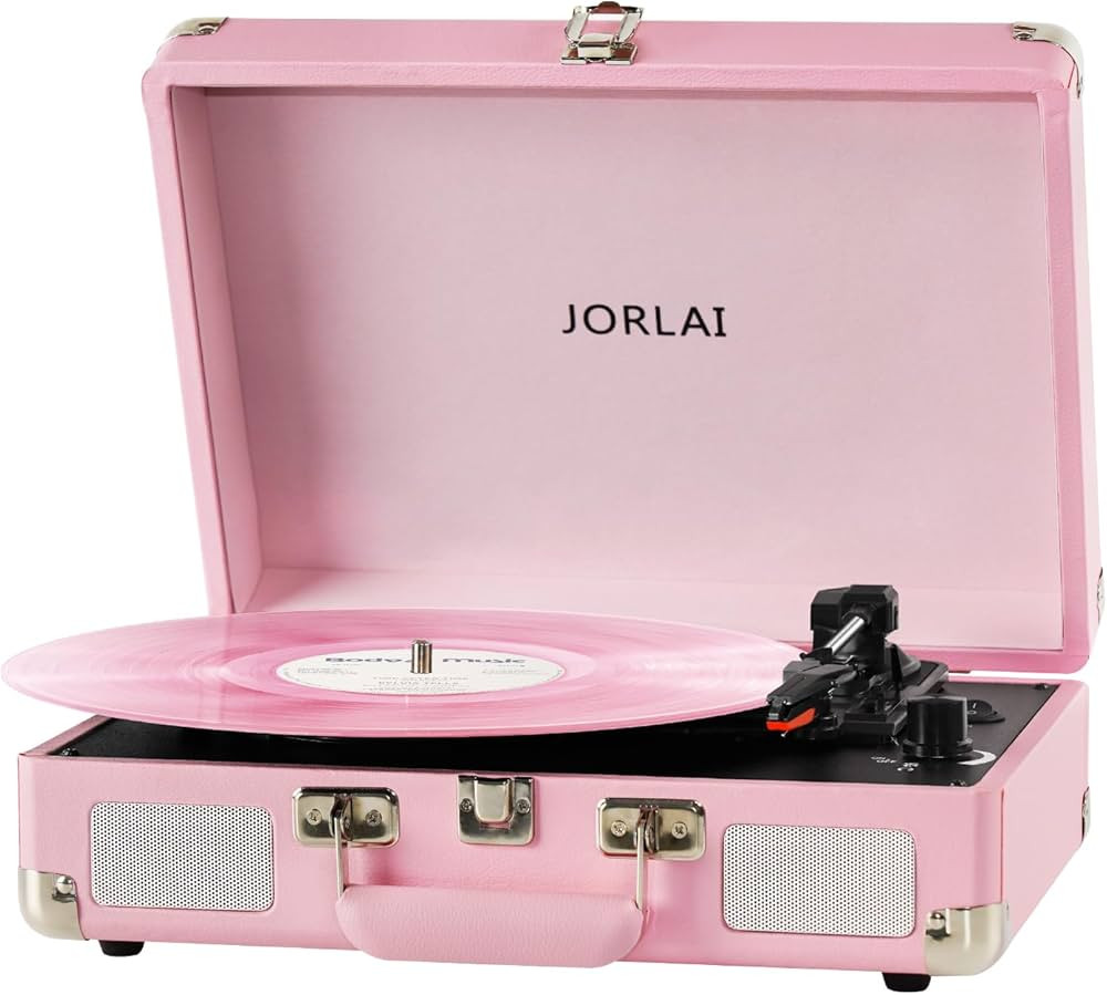 Pink Vinyl Record Player 3 Speeds Portable Suitcase Turntable with Built-in Dual Speakers, Blueto... | Amazon (US)