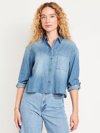 Cropped Jean Button-Down Shirt | Old Navy | Old Navy (US)