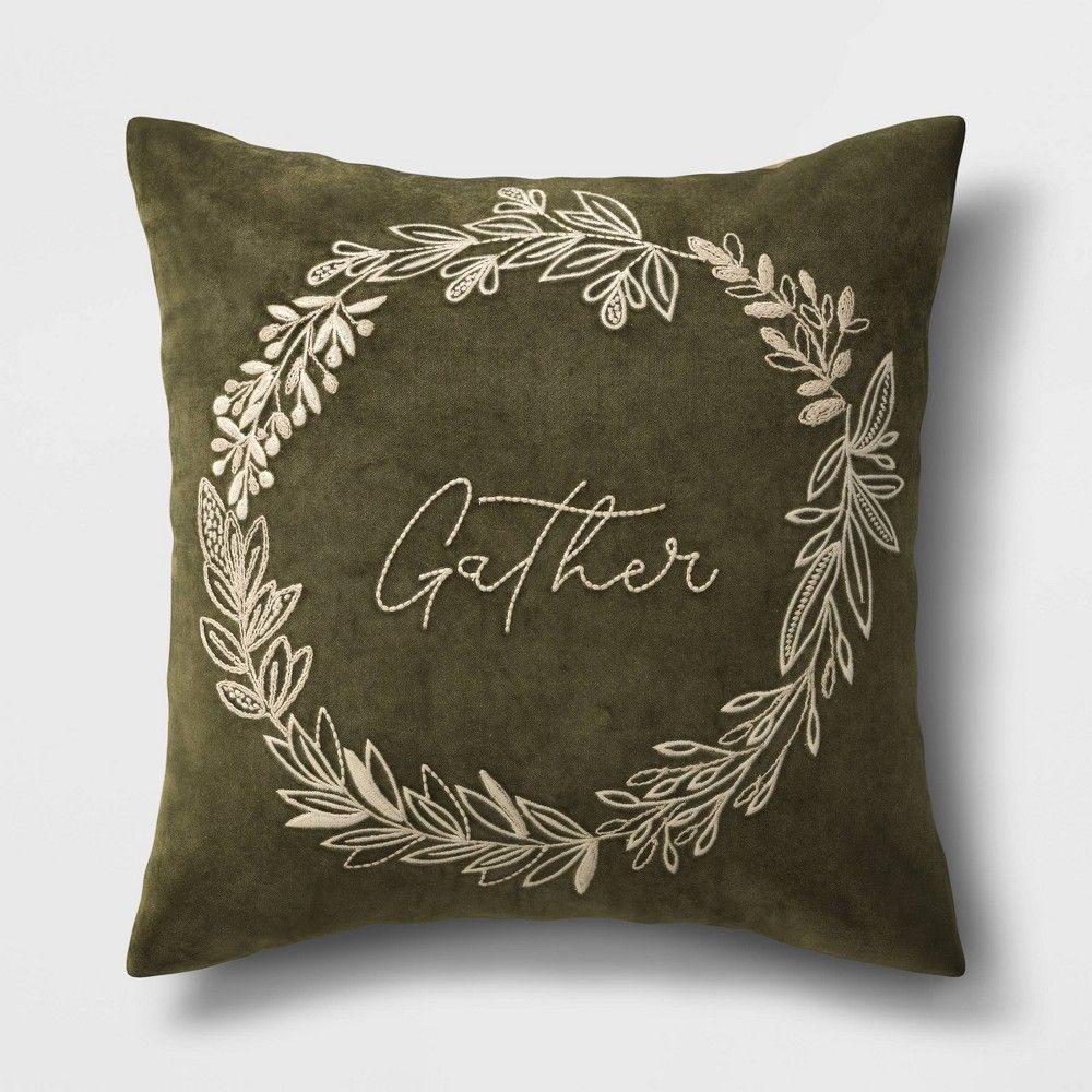 Square Gather Velvet Throw Pillow Green - Threshold | Target