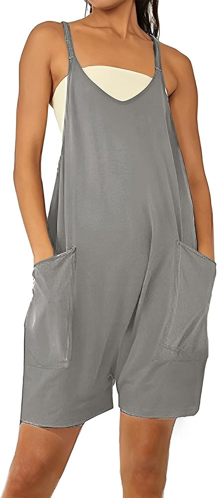 Lentta Women's Short Rompers Casual Overall Adjustable Spaghetti Strap Jumpsuit with Pockets | Amazon (US)