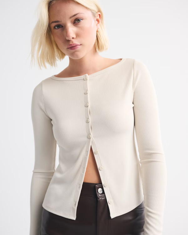 Long-Sleeve Slash Button-Through Top | Abercrombie & Fitch (US)
