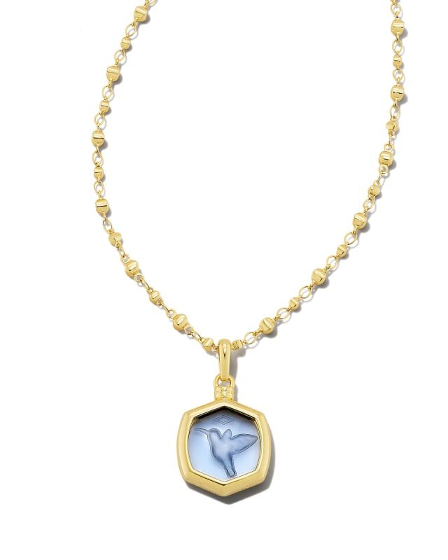 Davie Intaglio Convertible Gold Pendant Necklace in Light Sky Blue Glass Hummingbird | Kendra Scott