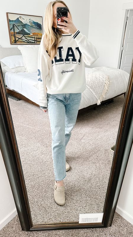 Another crewneck sweater that I am LOVING.  My favorite mom jeans and new clogs that I am obsessed with! 

#LTKunder100 #LTKunder50 #LTKfit