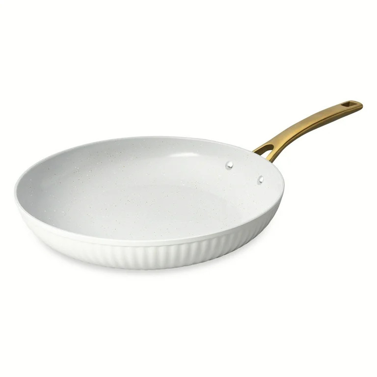 Thyme & Table 12" Non-Stick Signature Ribbed Fry Pan- White & Gold | Walmart (US)