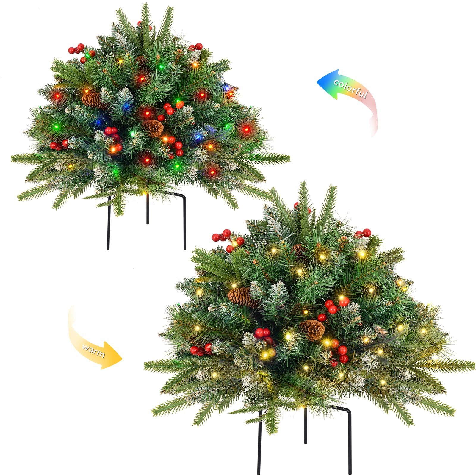 2 Pack Christmas Tree Urn Filler, Battery Operated with Timer, Pre-lit Warm White & Multi-Color C... | Amazon (US)
