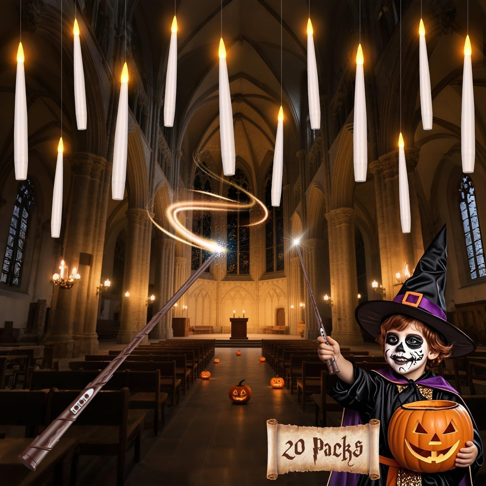 Halloween Decorations Floating Candles with Wand: 20Pcs Flameless Floating Candles with LED Warm ... | Amazon (US)