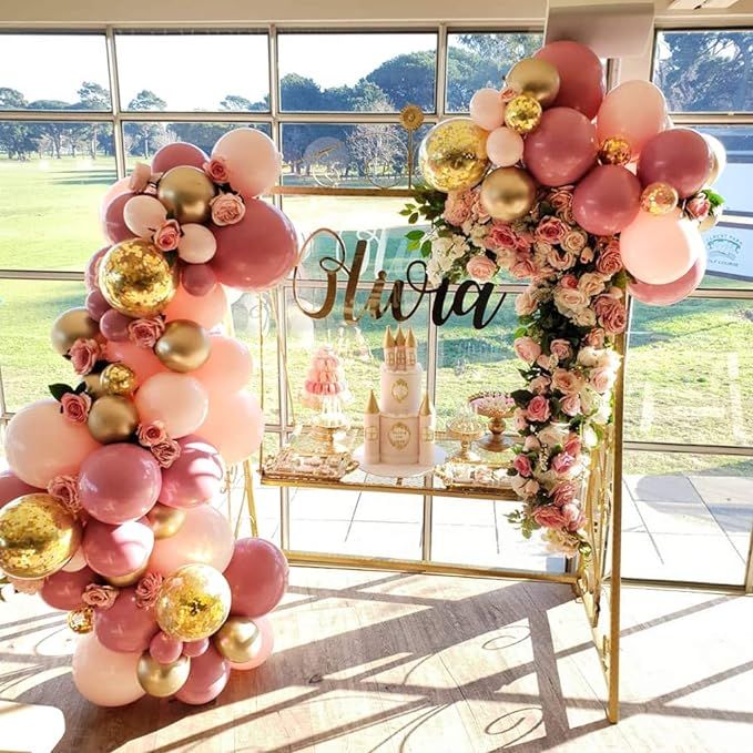PartyWoo Pink and Gold Balloons, 44 pcs Light Pink Balloons Fuschia Balloons Gold Metallic Balloo... | Amazon (US)