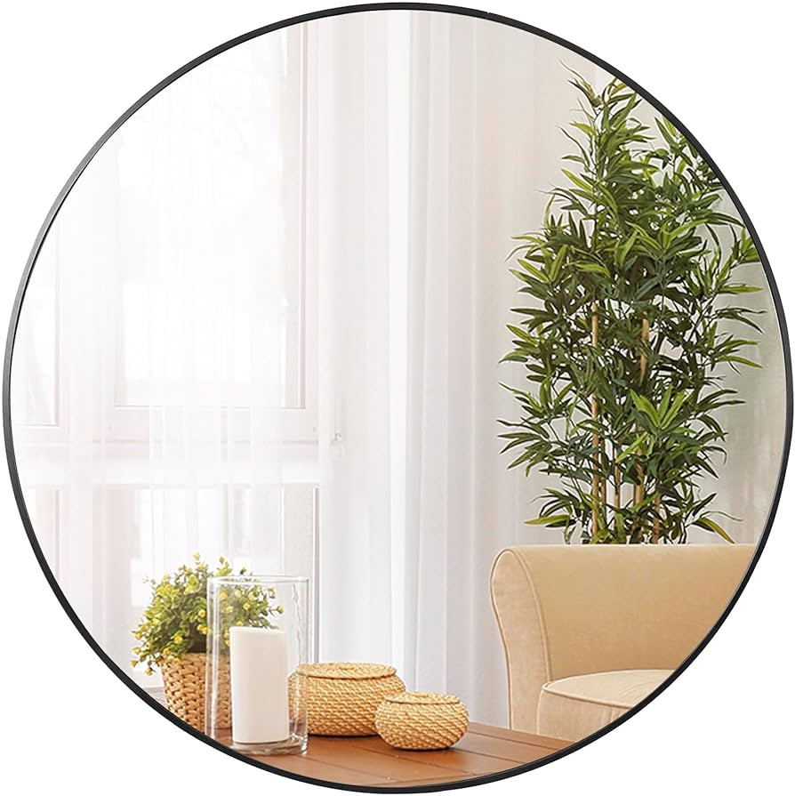 Smartxchoices 36 Inch Large Round Mirror, Metal Frame Wall Mirror Mounted Black Circle Mirrors, V... | Amazon (US)