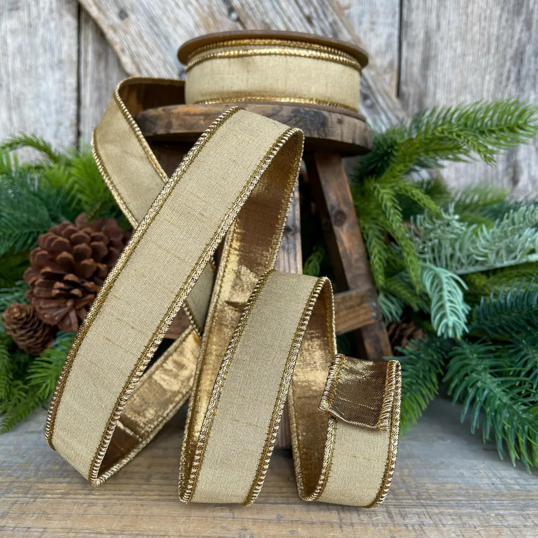1" Gold Ribbon, Gold Christmas Ribbon, Wired Ribbon, Gold Bronze Ribbon, Wired Ribbon, Gold Ribbo... | Etsy (US)