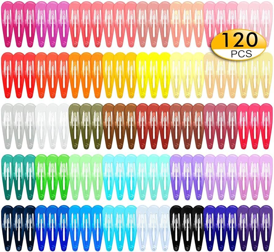 120Pcs Snap Hair Clips, 2 Inch Metal Barrettes in 40 Assorted Color, No Slip Cute Solid Candy Color  | Amazon (US)