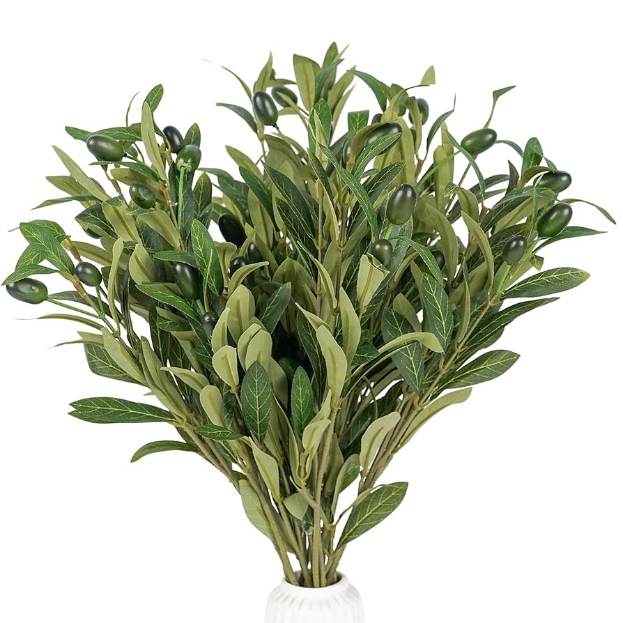 Olive Stems 6 Pcs 18 inch Artificial Olives Green Leaves Picks, Spring Branches Decor for Vase, G... | Amazon (US)