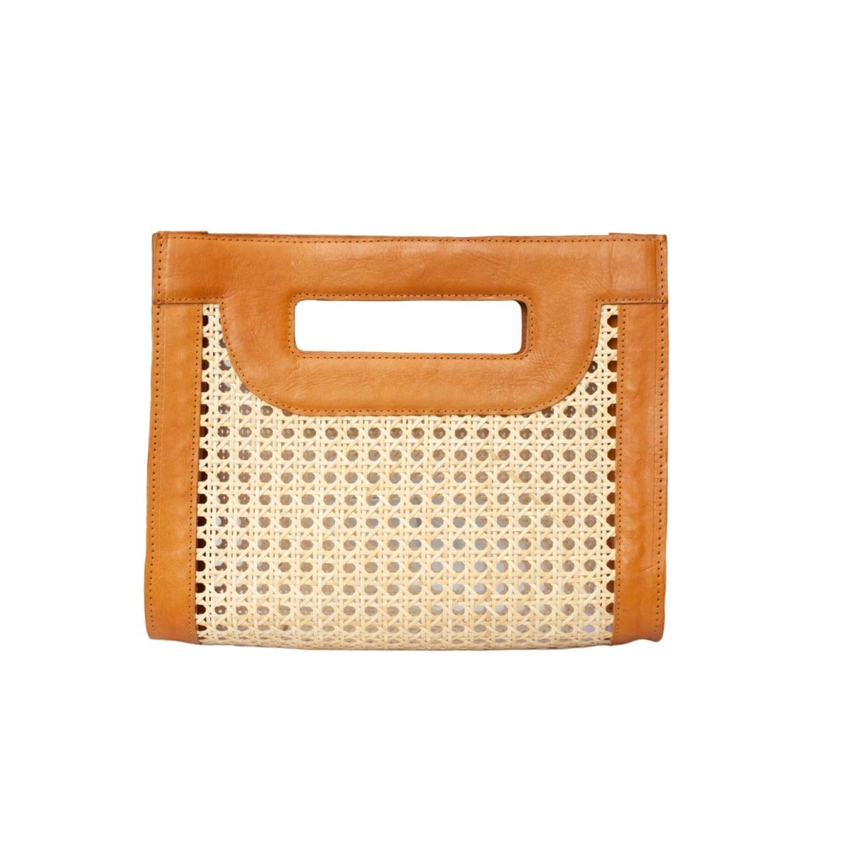 Venice Medium Cane Leather Clutch - Brown | Wolf & Badger (US)