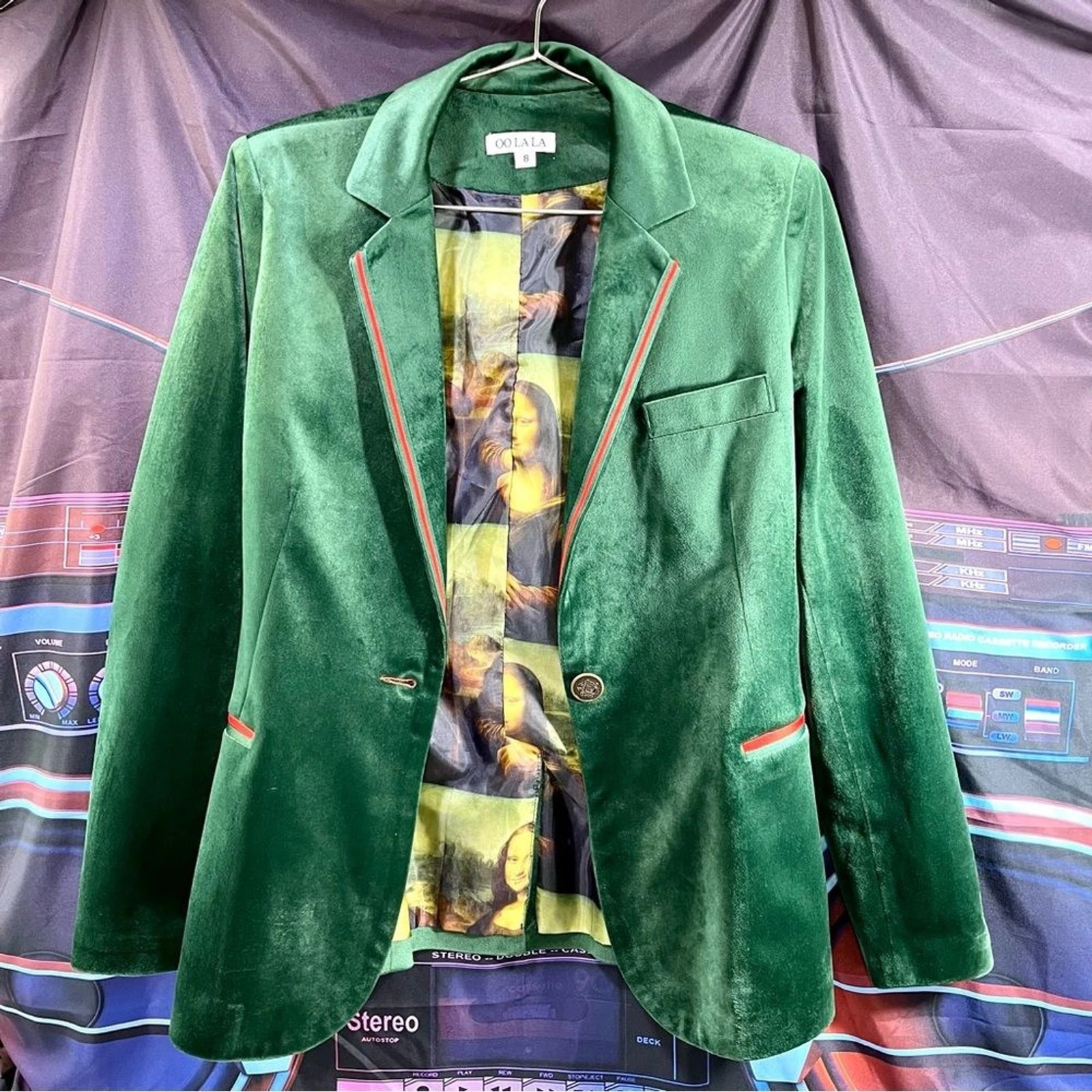 OO LA LA Green Velvet Blazer with Mona Lisa Pattern Lining | eBay | eBay US