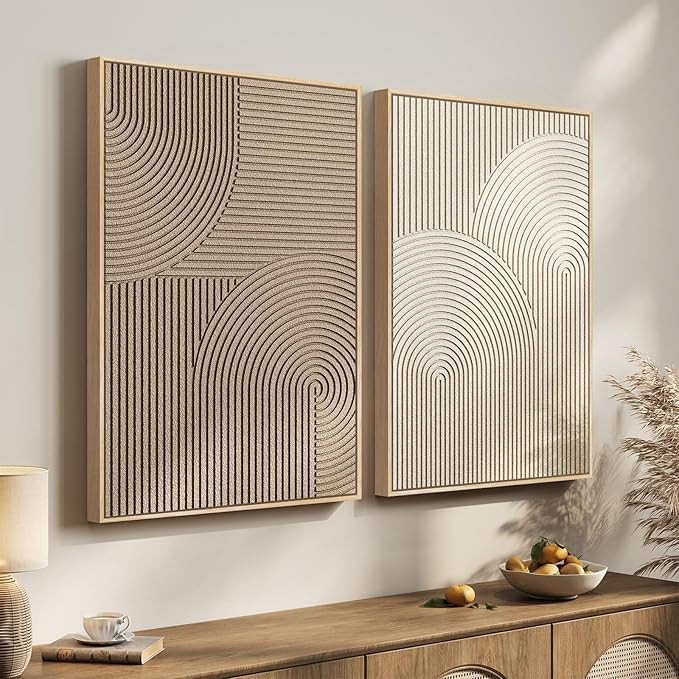 Amazon.com: Large 3D Textured Framed Neutral Abstract Wall Art Set, 2 Piece Modern Minimalist Pai... | Amazon (US)