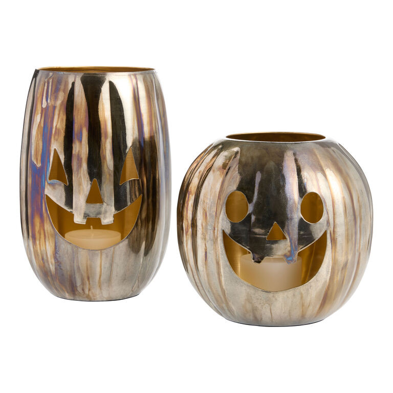 Gunmetal Iron Glossy Jack O' Lantern LED Candle Holder | World Market