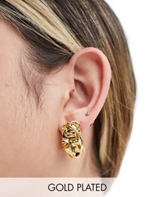 ASOS DESIGN 14k gold plated stud earrings with molten texture detail | ASOS | ASOS (Global)