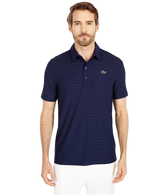 Lacoste Short Sleeve Jacquard Polo (Navy Blue) Men's Clothing | Zappos