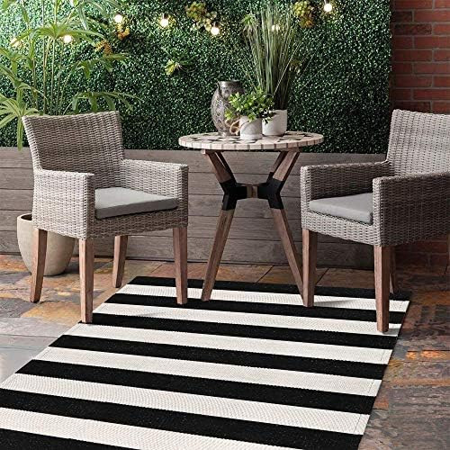 Seavish Black and White Outdoor Area Rug, 35.4" x 59" Striped Indoor Patio Rugs Cotton Rug for Li... | Amazon (US)