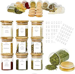 RuDot Home 12Pcs Large Spice Jars with 108 Labels, 6 Oz Glass Jars with Bamboo Lids Kitchen Canis... | Amazon (US)
