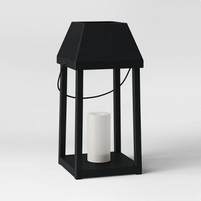 Metal Outdoor Lantern with Black Hood and Candle Black - Threshold™ | Target