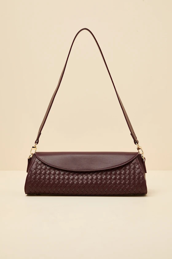 Edwina Dark Plum Vegan Leather Woven Barrel Shoulder Bag | Lulus