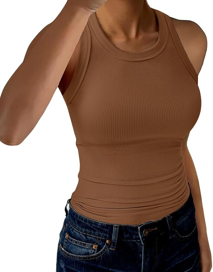 GKBK Womens Tank Tops High Neck Sleeveless Ribbed Tank Casual Basic Thick Strap Slim Fitted Racer... | Amazon (US)