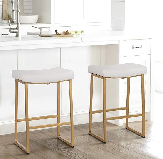 MAISON ARTS White Bar Stools Set of 2 Counter Height 24" Saddle Stools for Kitchen Counter Backle... | Amazon (US)