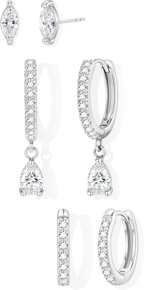 14K Gold Plated Small Huggie Hoop Earrings Set for Women, Hypoallergenic Dainty Sterling Silver D... | Amazon (US)