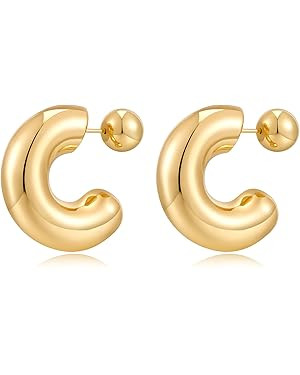 Chunky Thick Teardrop Earrings for Women Gold Hoop Earrings Cut Polished Droplet Earrings | Amazon (US)
