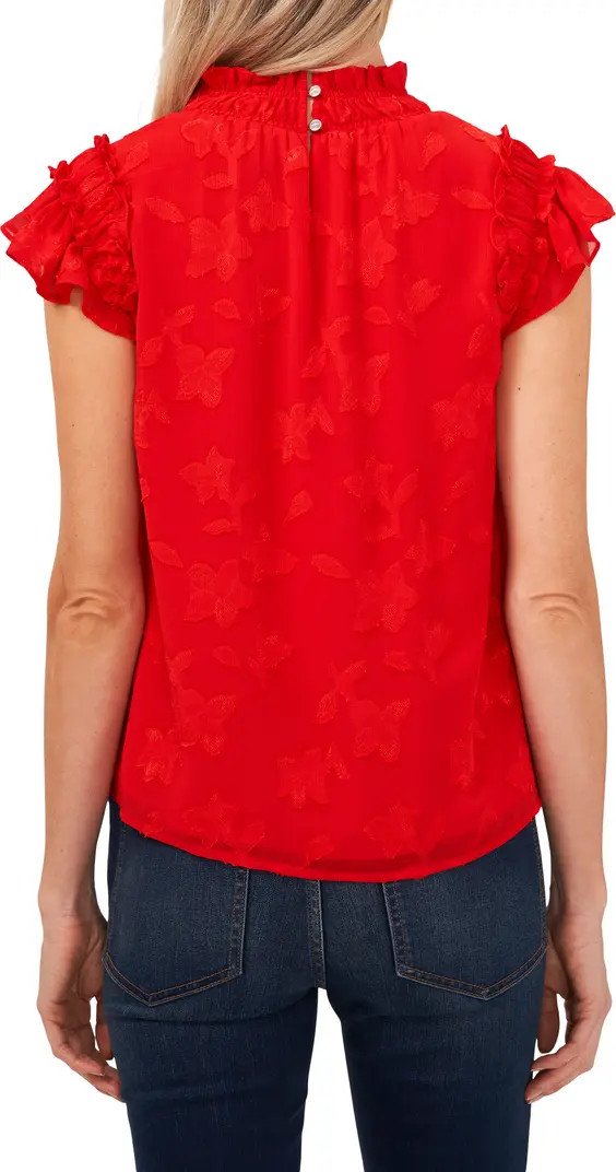 Crinkled Floral Flutter Sleeve Blouse | Nordstrom