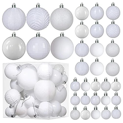 White Christmas Ball Ornaments for Christams Decorations - 36 Pieces Xmas Tree Shatterproof Ornam... | Walmart (US)