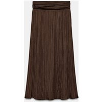 Zara - Satin Effect Midi Skirt - Brown - M - Woman | Zara US
