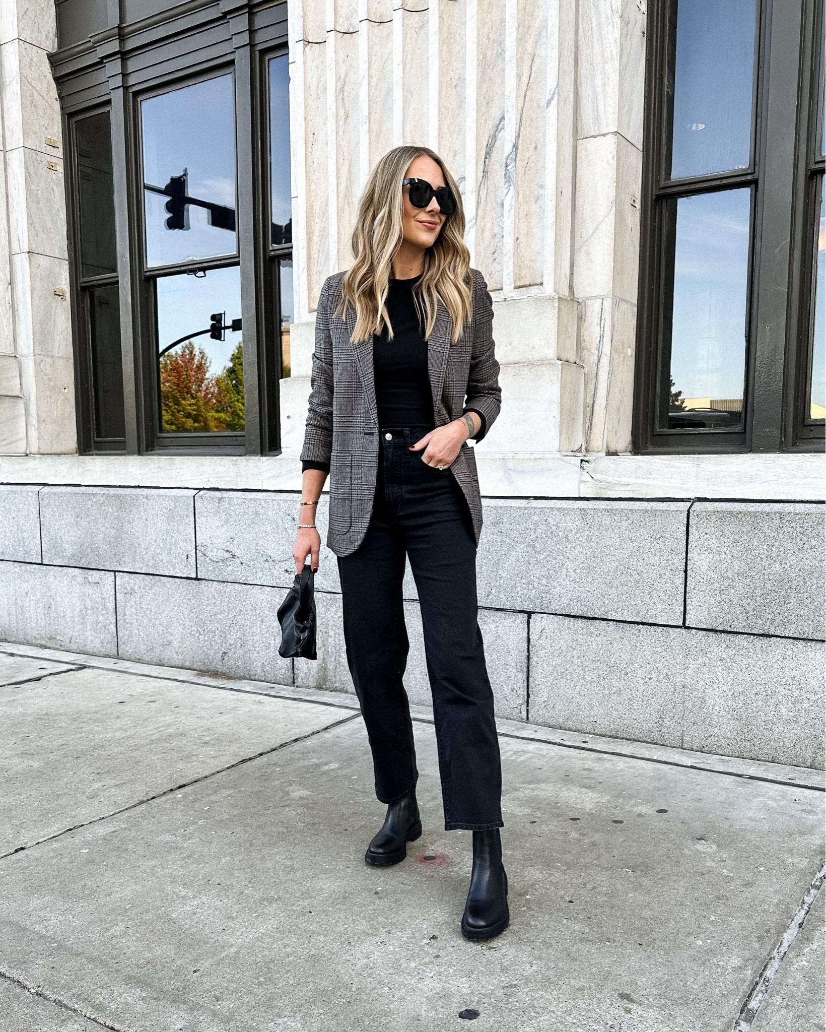 Fashion Jackson wearing plaid blazer, fall outfit, workwear, black boots, black jeans #fashionjackson #falloutfit 

#LTKstyletip #LTKunder100 #LTKSeasonal