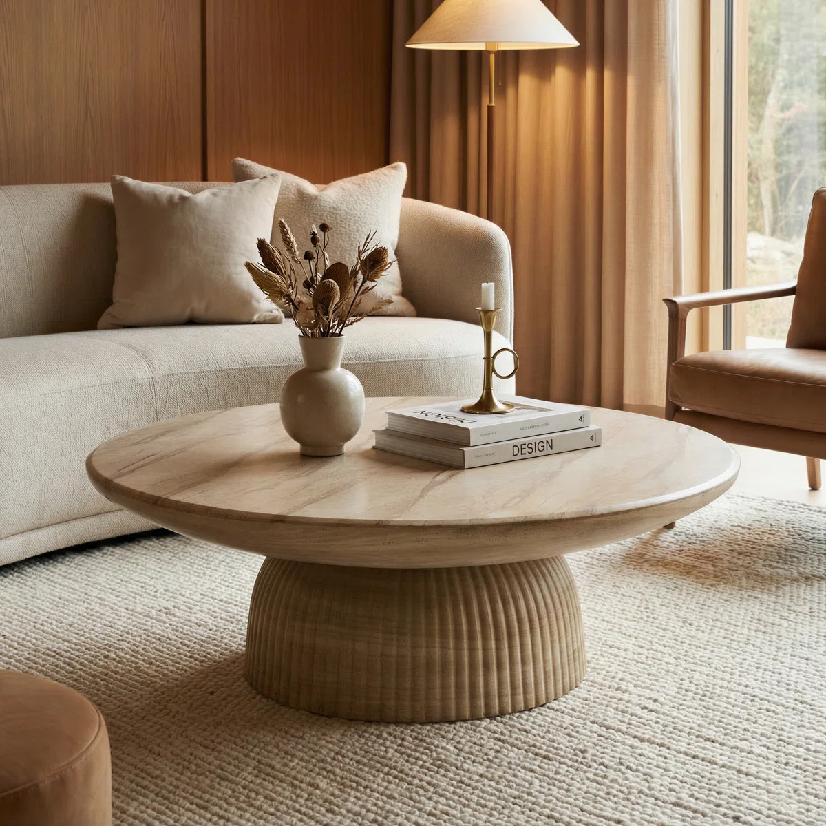 Tithi Single Round Coffee Table with Stone Effect for Indoor Outdoor Use and Contemporary Style | Wayfair North America