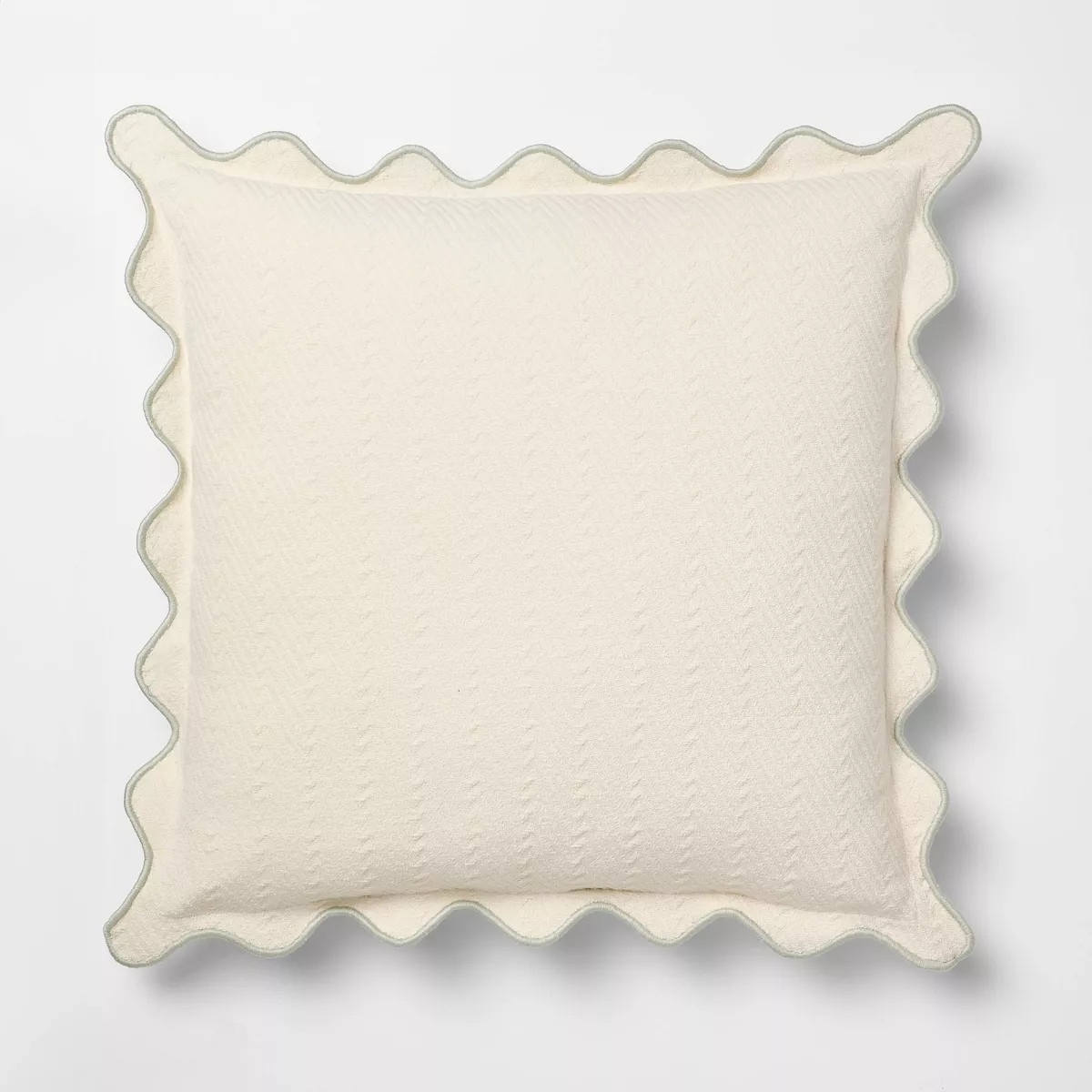 Square Herringbone w/ Scalloped Edge Cream and Army Green   - Threshold™ Designed with Studio M... | Target
