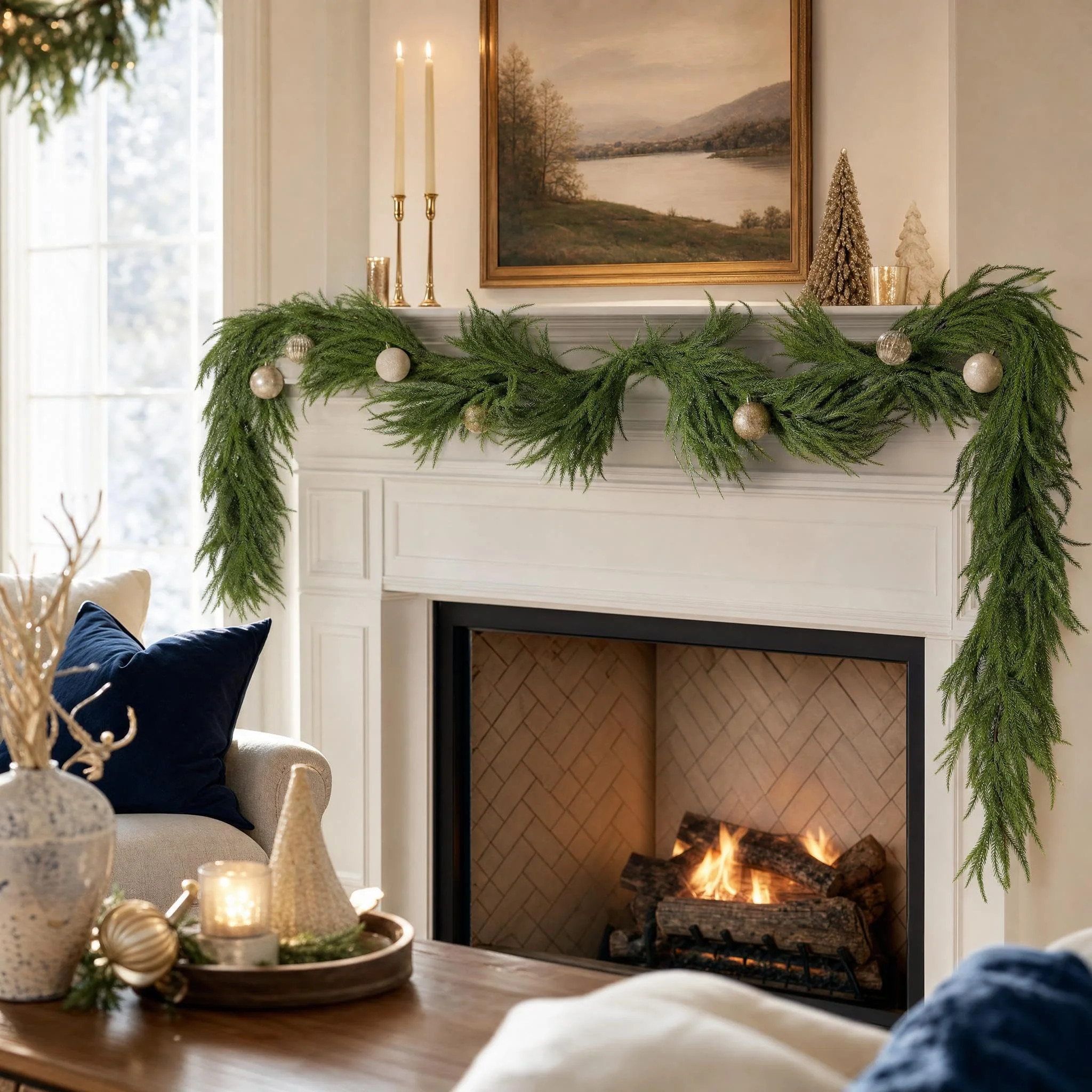 The Holiday Aisle® 6FT Real-Touch Norfolk Pine Garland, Dense Artificial Greenery for Mantle Stair Railing Table Holiday Winter Decor | Wayfair | Wayfair North America