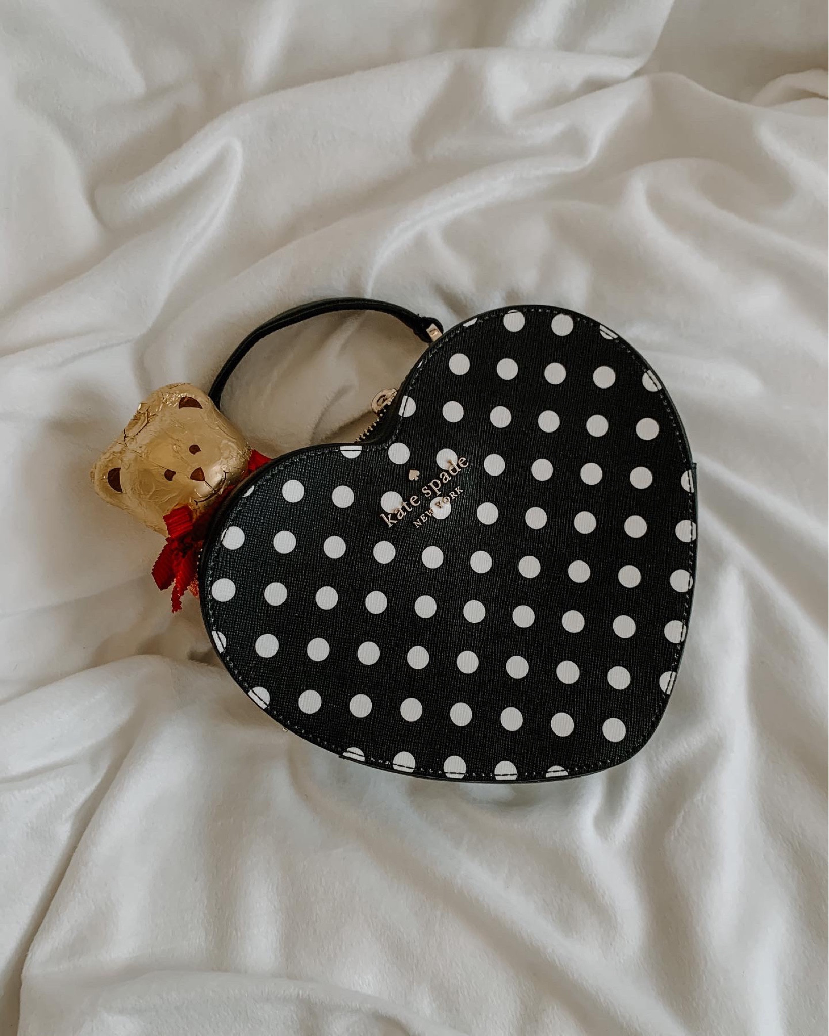 New Kate Spade Love Shack Heart Purse Polka Dot Black Multi