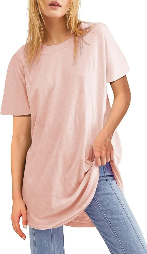 Fisoew Womens Oversized T Shirts Short Sleeve Tunic Tops Crew Neck T-Shirts Summer Casual Loose F... | Amazon (US)