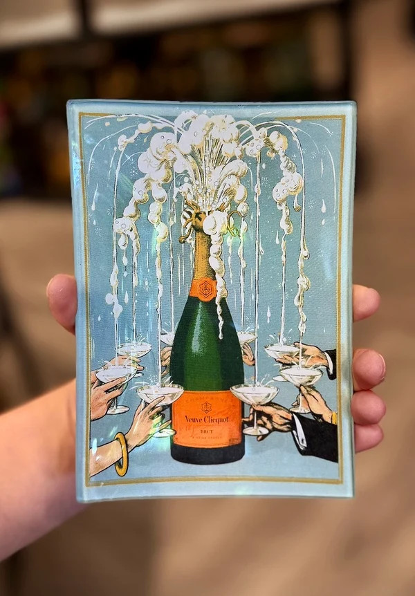 Veuve Clicquot Toast Decoupage Glass Tray | 6 Sizes | Ben's Garden