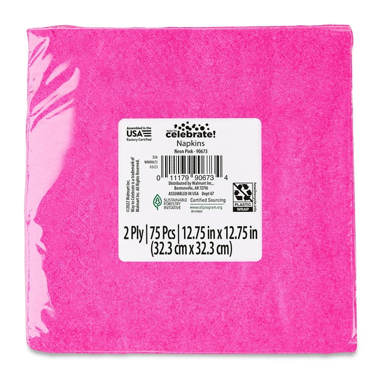 6.5" x 6.5" Disposable Neon Pink Paper Napkins, 75 Count, by Way To Celebrate - Walmart.com | Walmart (US)