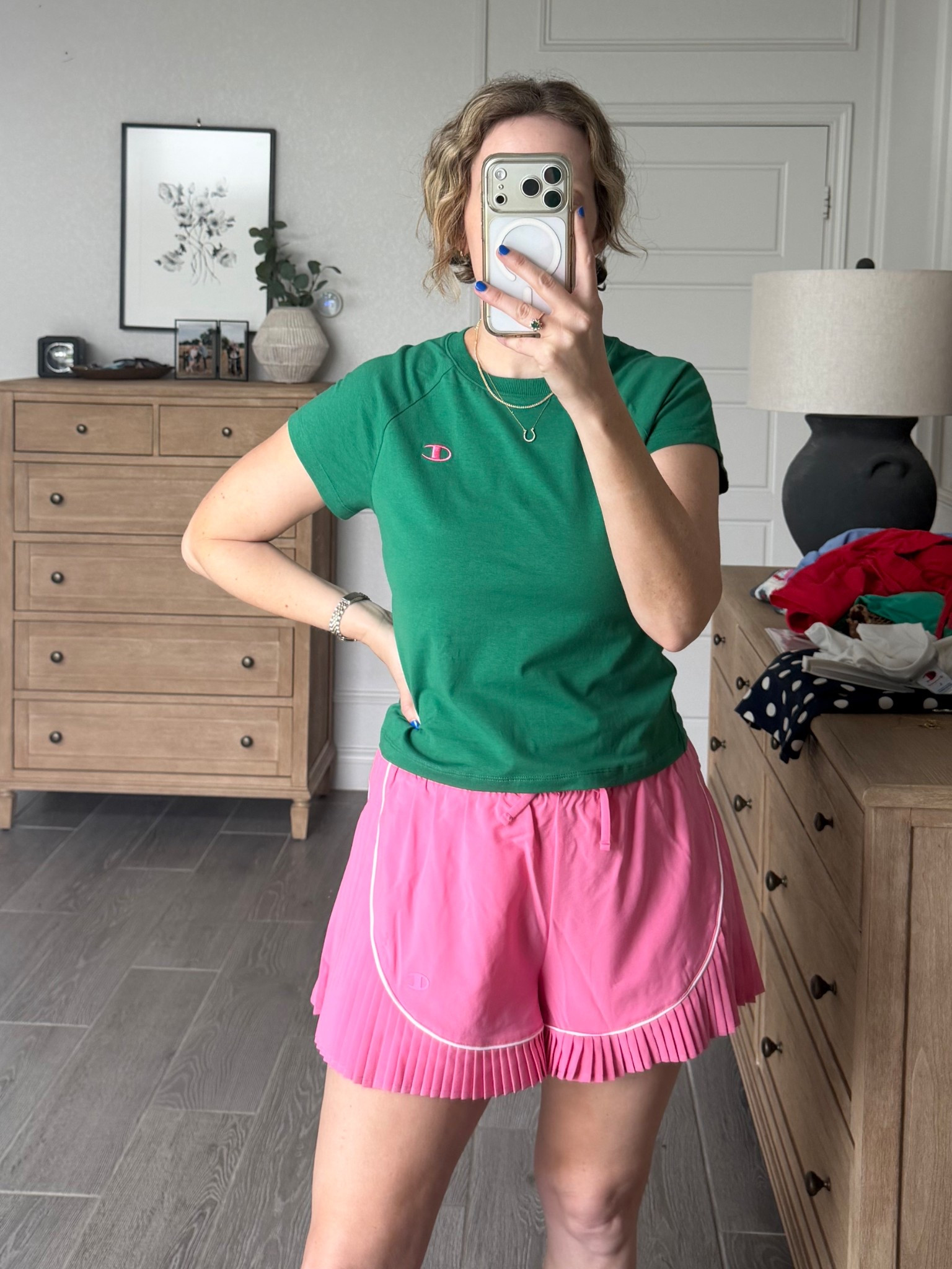 Wearing a medium in shorts, large in shirt