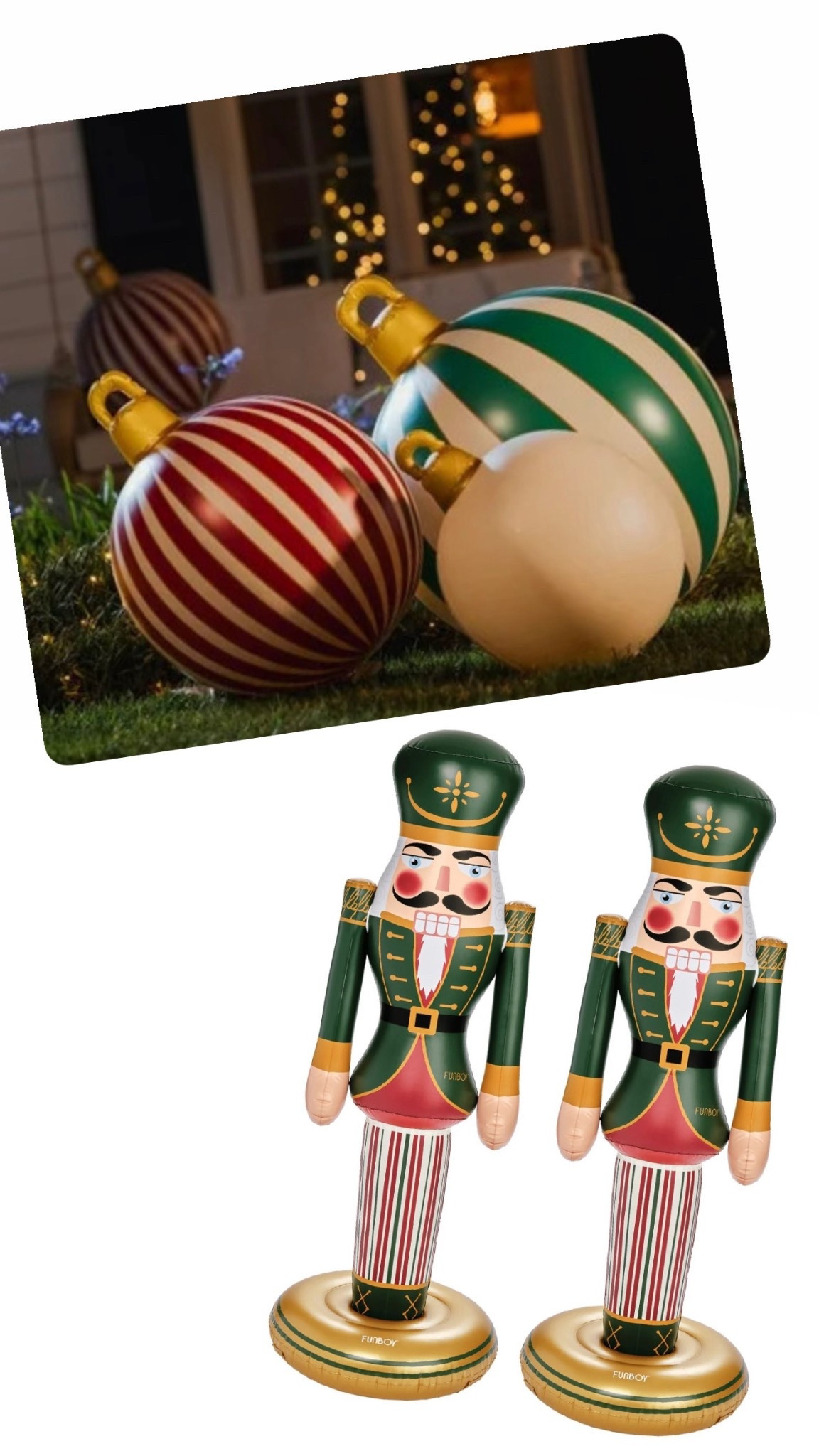 The inflatables from Funboy are SO fun! Giant ornaments and nutcrackers and more. Make such an impact for your holidays and party decor and of course so easy to store because you just deflate them and pack them away!