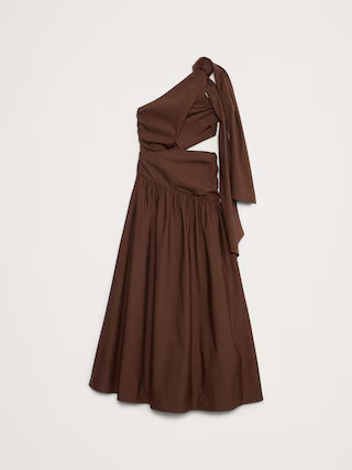 Stretch-Cotton Poplin One-Shoulder Drop-Waist Maxi Dress | Banana Republic (US)